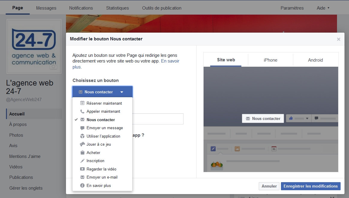 ajouter des bouton d'action à ma page facebook entreprise
