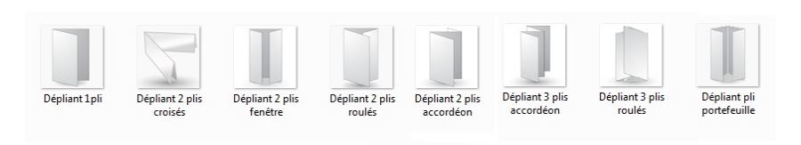 les différents pliages possibles pour vos dépliants : plis roulés, plis accordéon, plis croisés, plis portefeuille...