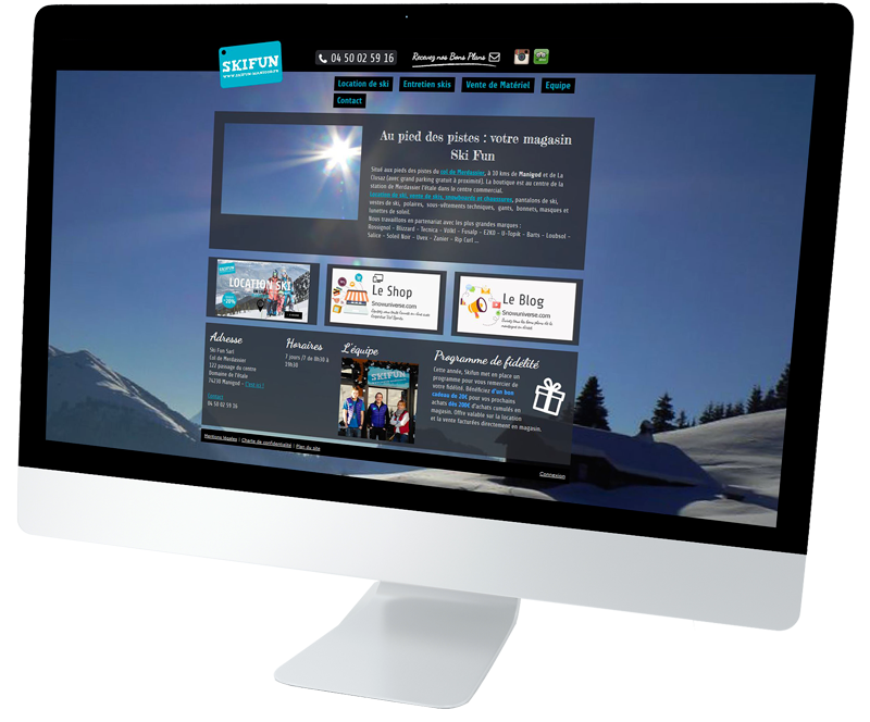 sites internet magasin de location de ski et équipements sportifs à Manigod, en Haute-Savoie : Ski Fun