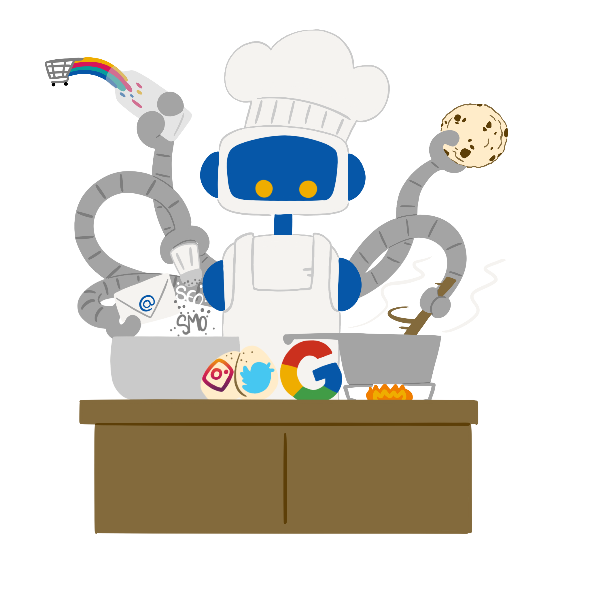 robot qui cuisine des ingrédients de webmarketing