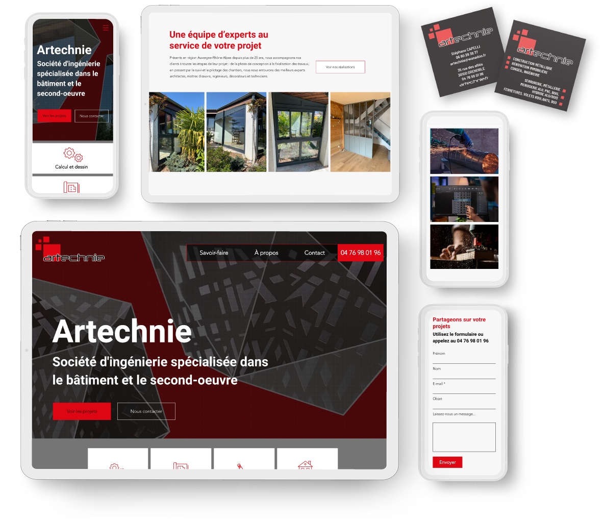 mockup artechnie présentation du site et des cartes de visite